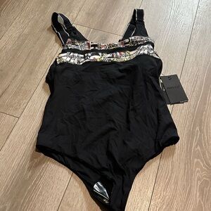 Hurley Black One Piece Swimsuit with Decorative Trim